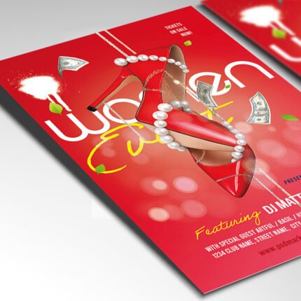 Customizable ladies night event poster in PSD format with stylish design details, organized Photoshop layers, and premium placeholders for event details.