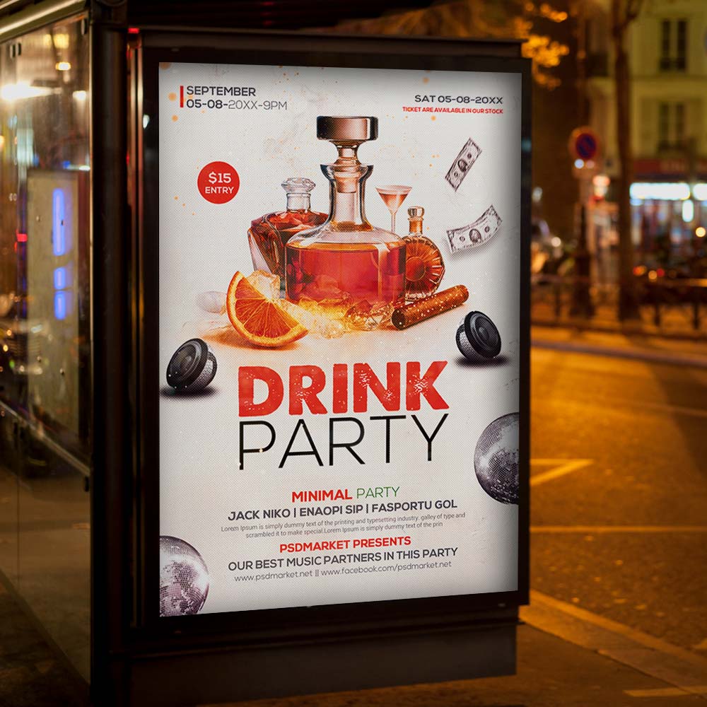 Drink Party Flyer Template — PSD template preview 3