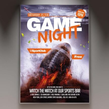 A professional Game Night Flyer Template featuring exciting gaming elements, dynamic lighting effects, and bold playful typography.