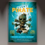 A professional Pirate Event Flyer Template featuring weathered parchment textures, vintage treasure map elements, and bold adventurous typography.