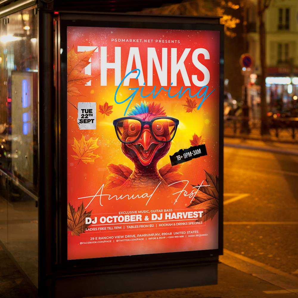 Thanks Giving Party Flyer Template — PSD template preview 3