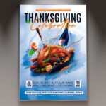 A professional Thanksgiving Flyer Template featuring rich autumn colors, rustic foliage motifs, and warm welcoming typography.