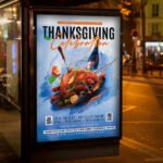 An eye-catching "Thanksgiving" invitation flyer template showing sharp 300 DPI resolution, professional holiday aesthetic, and high-impact autumn design.