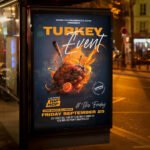 An eye-catching "Turkey Day" invitation flyer template showing sharp 300 DPI resolution, professional holiday aesthetic, and high-impact autumn design.