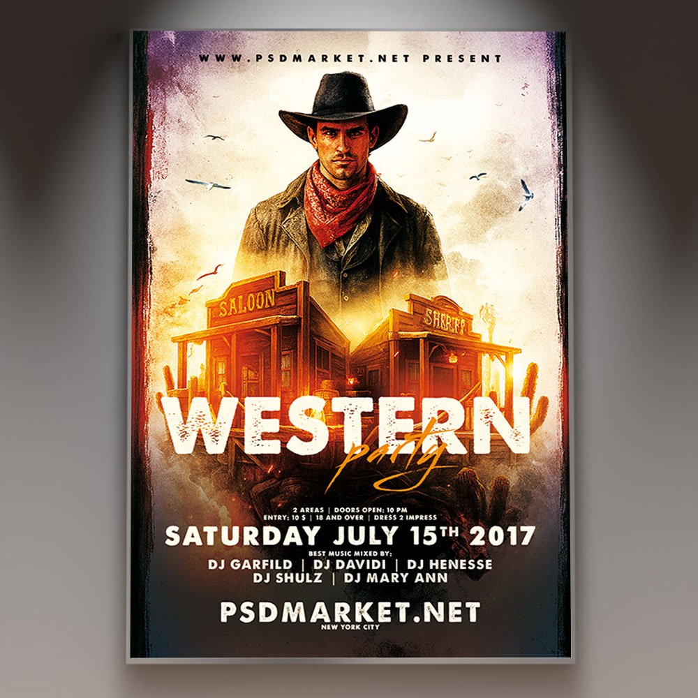 Western Party Flyer Template — PSD template preview