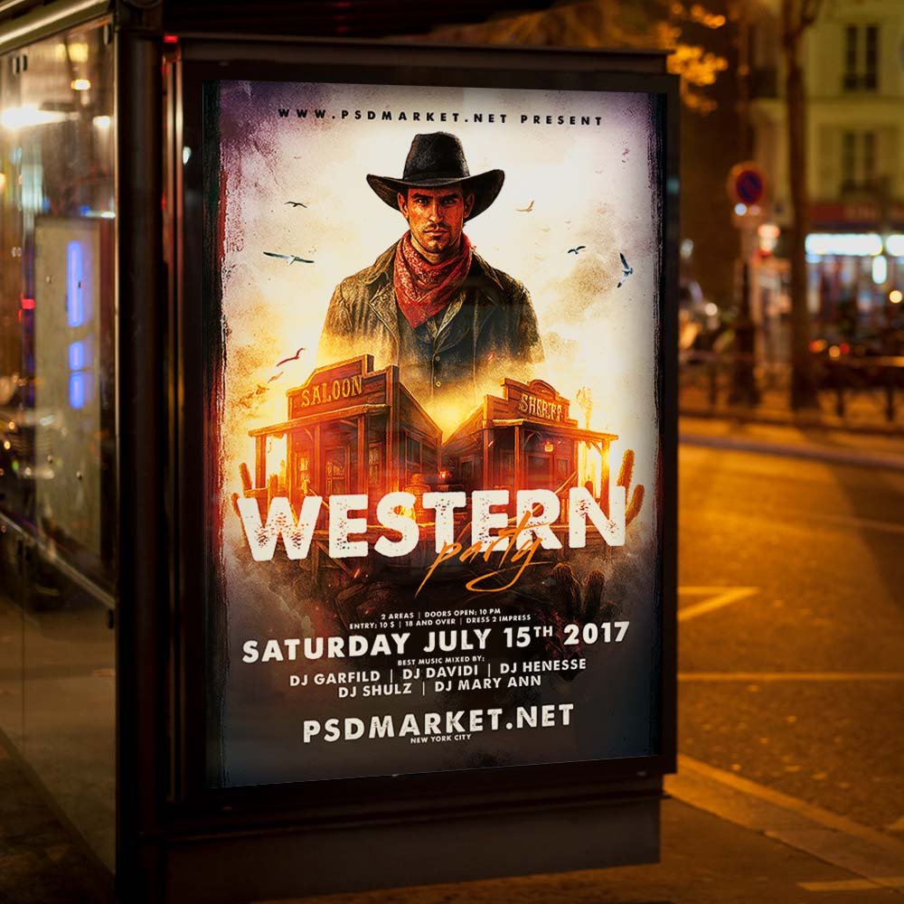 Western Party Flyer Template — PSD template preview 3