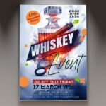 A professional Whiskey Flyer Template featuring rich amber gradients, subtle oak textures, and elegant typography.