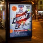An eye-catching whiskey tasting invitation flyer template showing sharp 300 DPI resolution, professional lounge aesthetic, and high-impact luxury design.