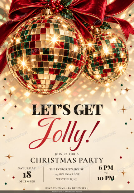 Let's Get Jolly Christmas Party Flyer PSD with PSDmarket preview watermark