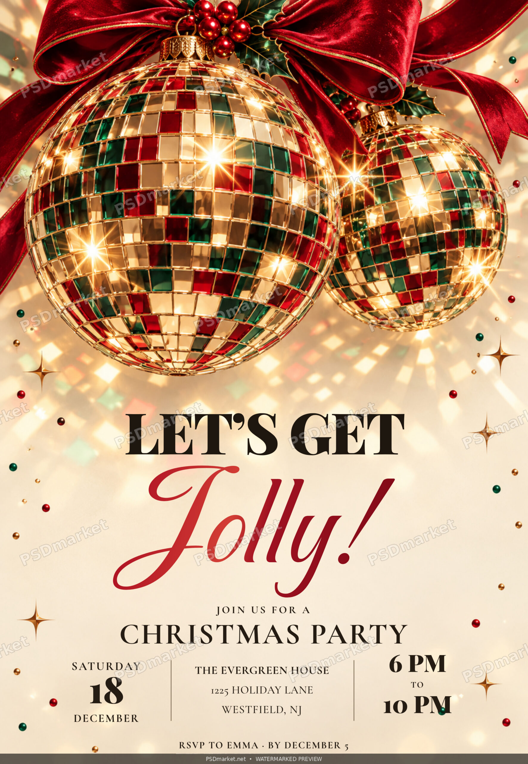 Let's Get Jolly Christmas Party Flyer PSD with PSDmarket preview watermark