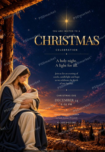 Christmas Celebration V2 party flyer with festive artwork and editable event typography
