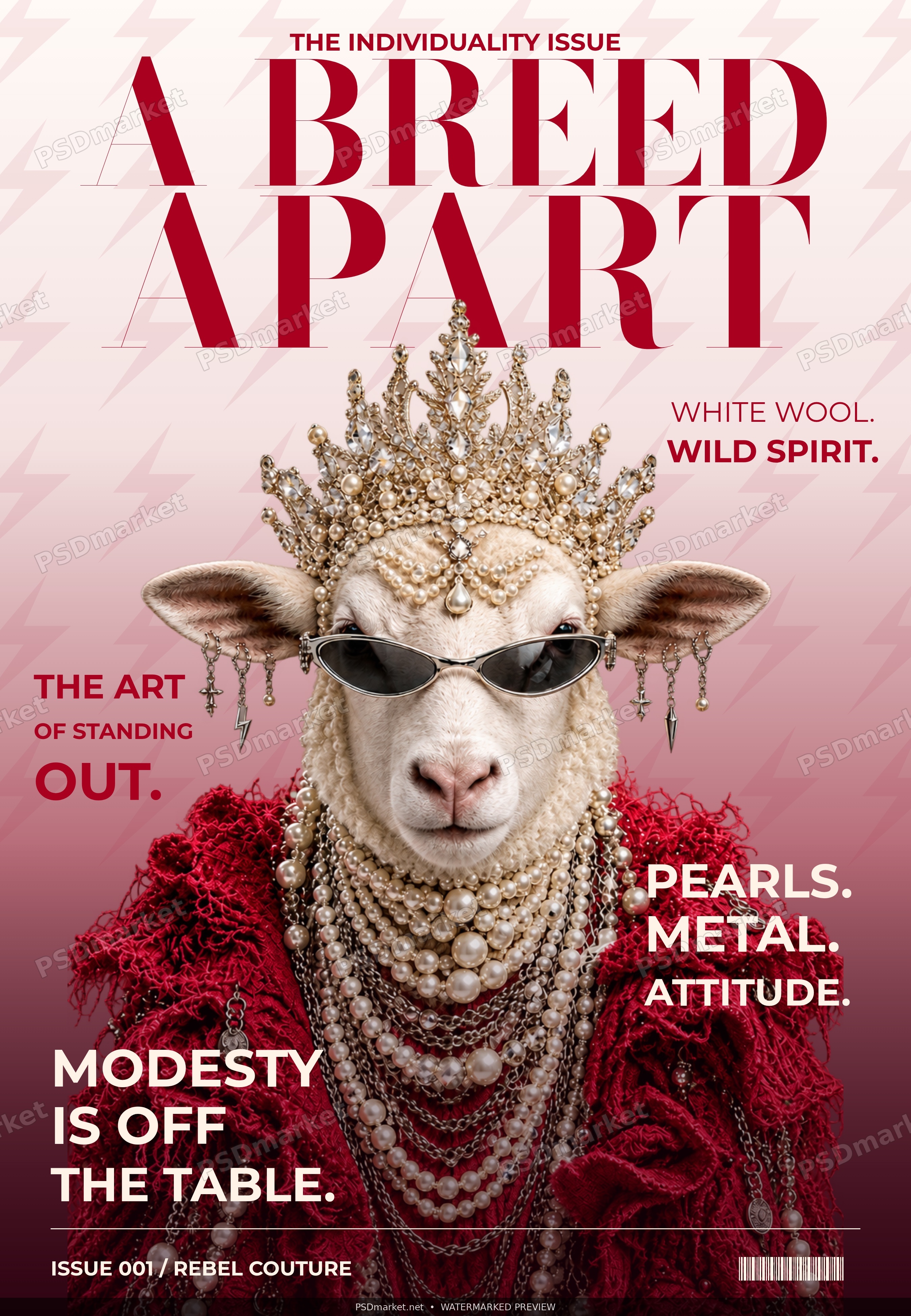 A Breed Apart couture sheep editorial cover with revised natural-proportion typography