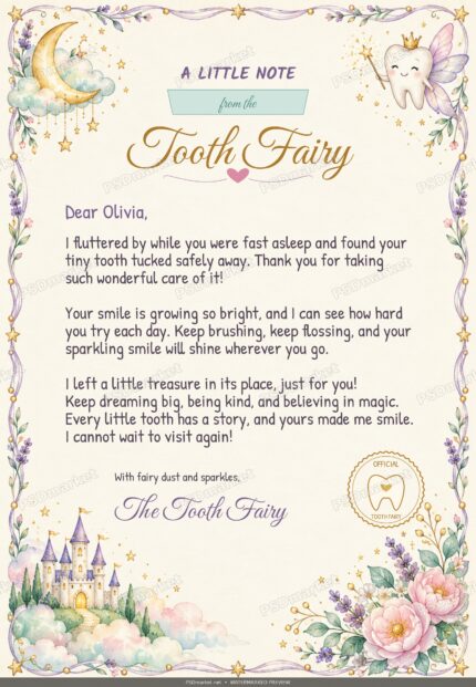 Tooth Fairy Letter Watercolor PSD — PSD template preview