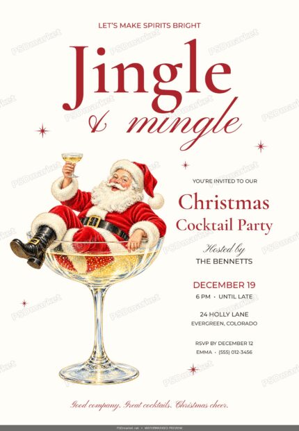 Jingle and Mingle Christmas cocktail party layered PSD with standard PSDmarket watermark