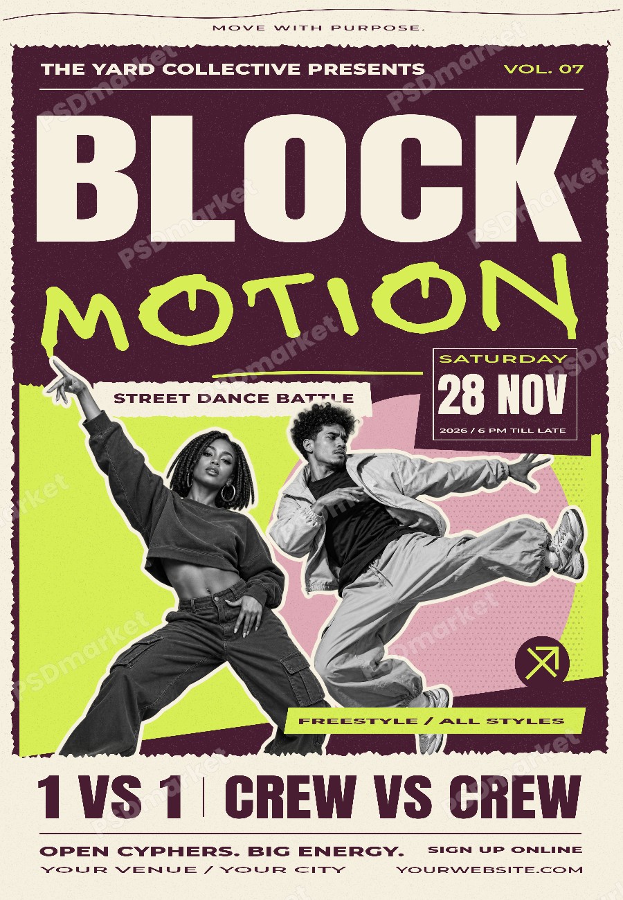 Block Motion Street Dance Battle Flyer PSD Template — PSD template preview