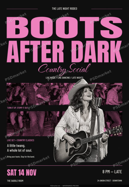 Boots After Dark pink country social music flyer protected preview