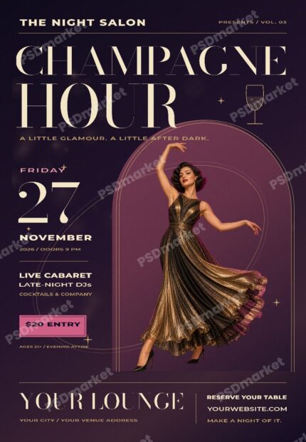 Champagne Hour Luxury Cabaret and Cocktail Lounge Flyer PSD Template with protected PSDmarket watermark