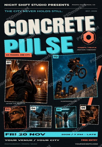 Concrete Pulse Street Photography Exhibition Flyer PSD Template with protected PSDmarket watermark