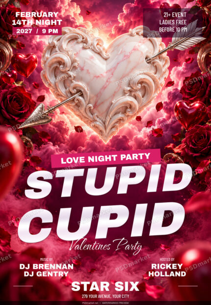 Cupid After Dark Valentine Party Flyer PSD Template