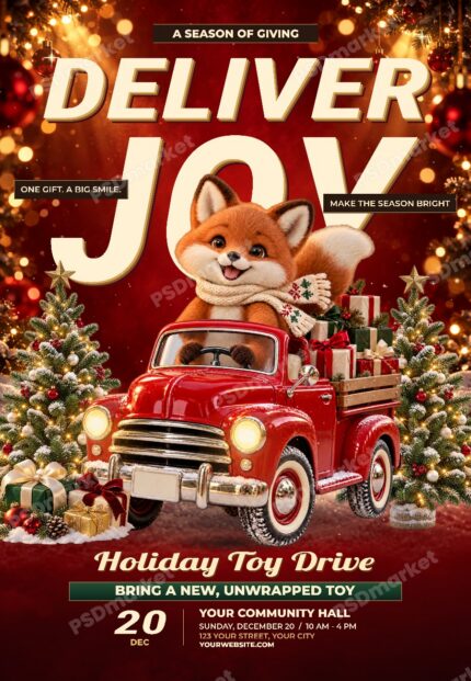 Deliver Joy Christmas Toy Drive Flyer PSD Template watermarked preview