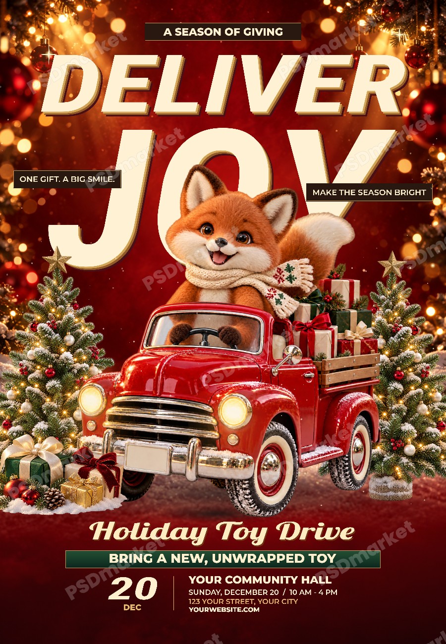 Deliver Joy Christmas Toy Drive Flyer PSD Template — PSD template preview
