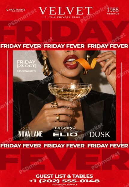 Friday Fever editable club flyer PSD template protected preview