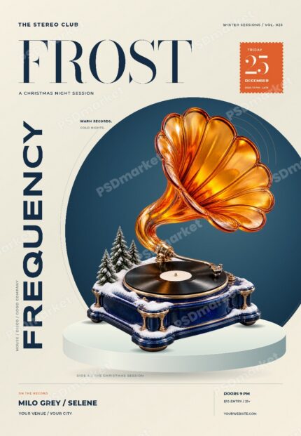 Frost Frequency Christmas Vinyl Night Flyer PSD Template watermarked preview