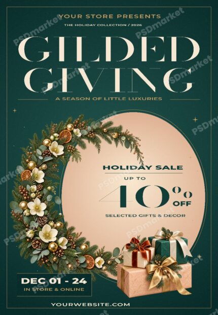 Gilded Giving Luxury Christmas Holiday Sale Flyer PSD Template with protected PSDmarket watermark
