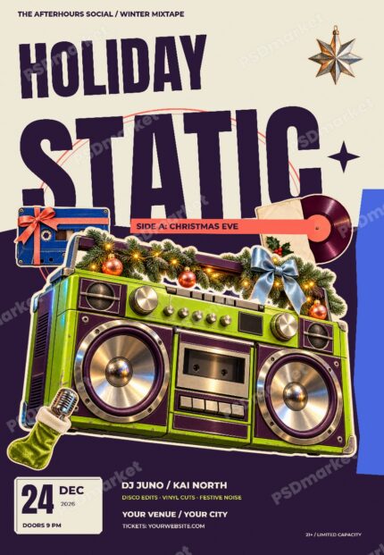 Holiday Static Christmas Music Party Flyer PSD Template watermarked preview