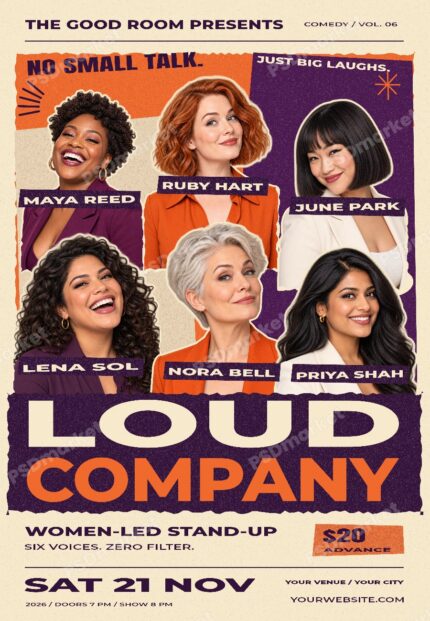 Loud Company editable flyer template, protected PSDmarket preview