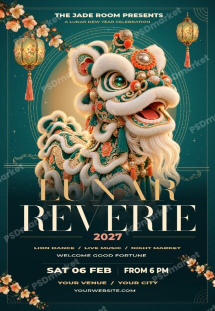 Lunar Reverie Lunar New Year Celebration Flyer PSD Template with protected PSDmarket watermark