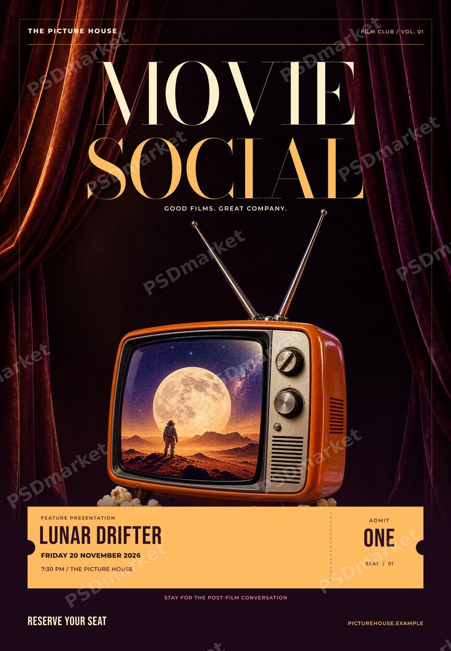 Movie Social Lunar Edition Flyer PSD Template — PSD template preview