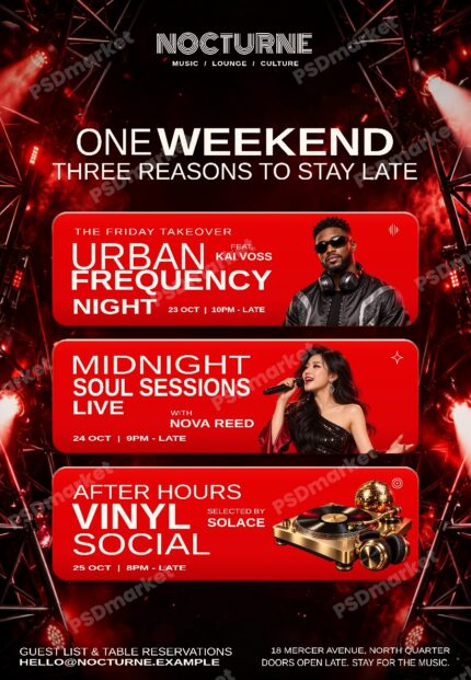 Nocturne Weekend editable club flyer PSD template protected preview