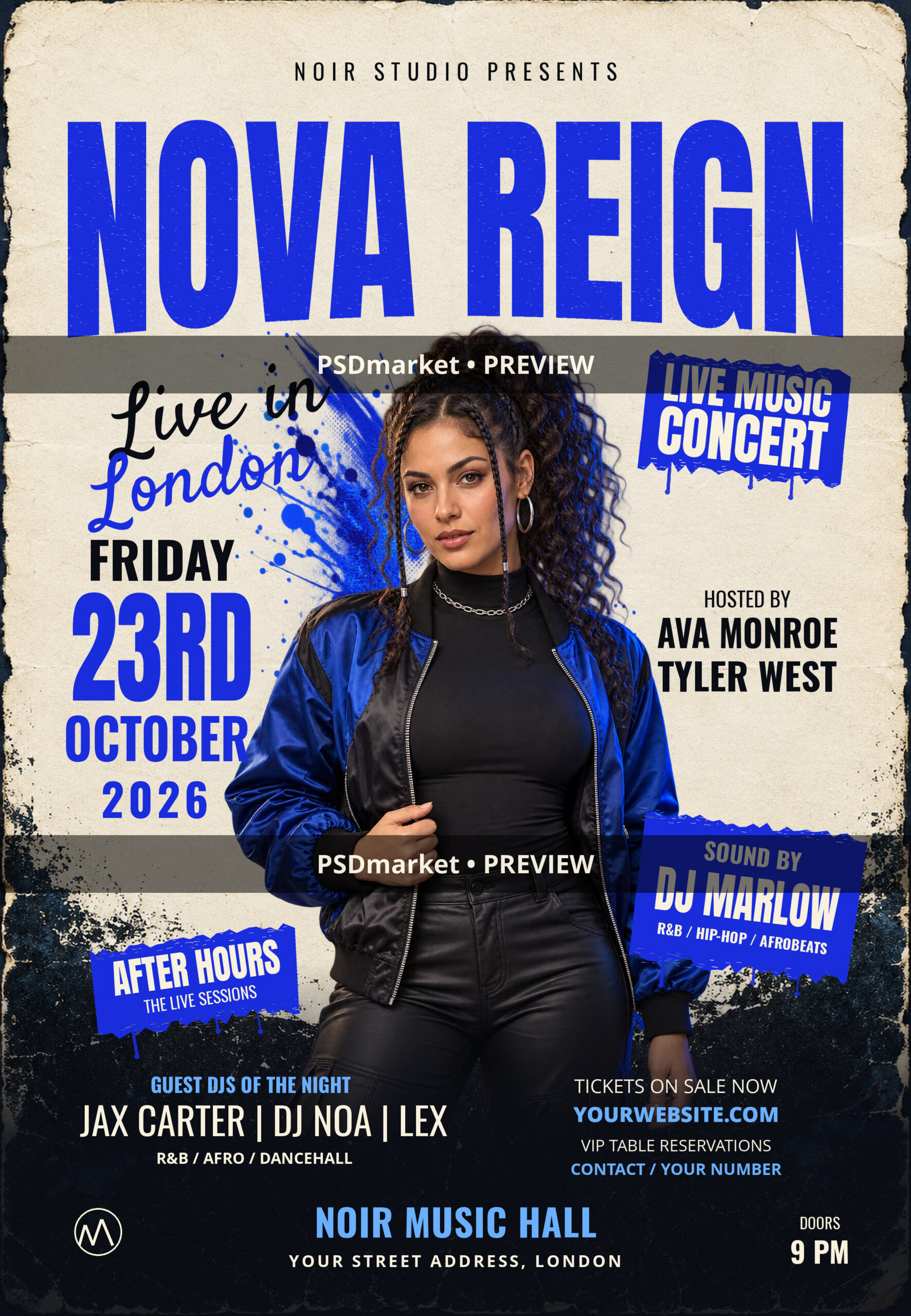 Nova Reign Live Music Concert Flyer PSD Template — PSD template preview