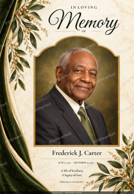 Olive Grace Memorial single memorial flyer with editable English typography and protected portrait composition