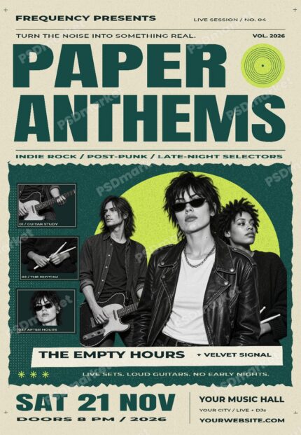 Paper Anthems editable flyer template, protected PSDmarket preview