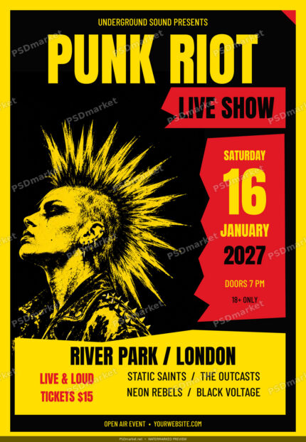 Punk Riot Rock Concert Flyer PSD Template — PSD template preview