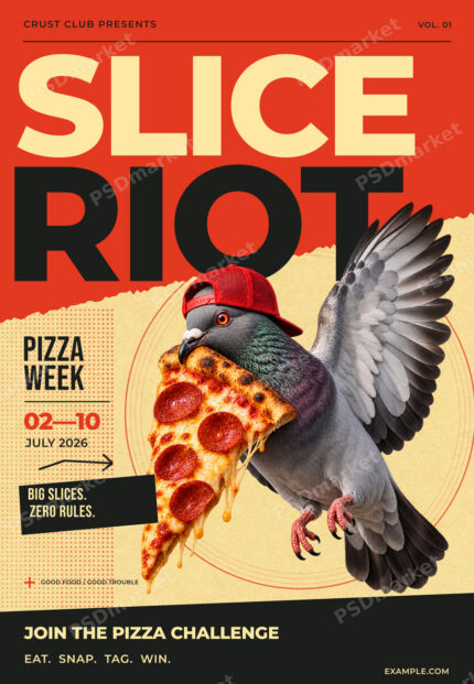 Slice Riot Pizza Party Flyer PSD Template — PSD template preview