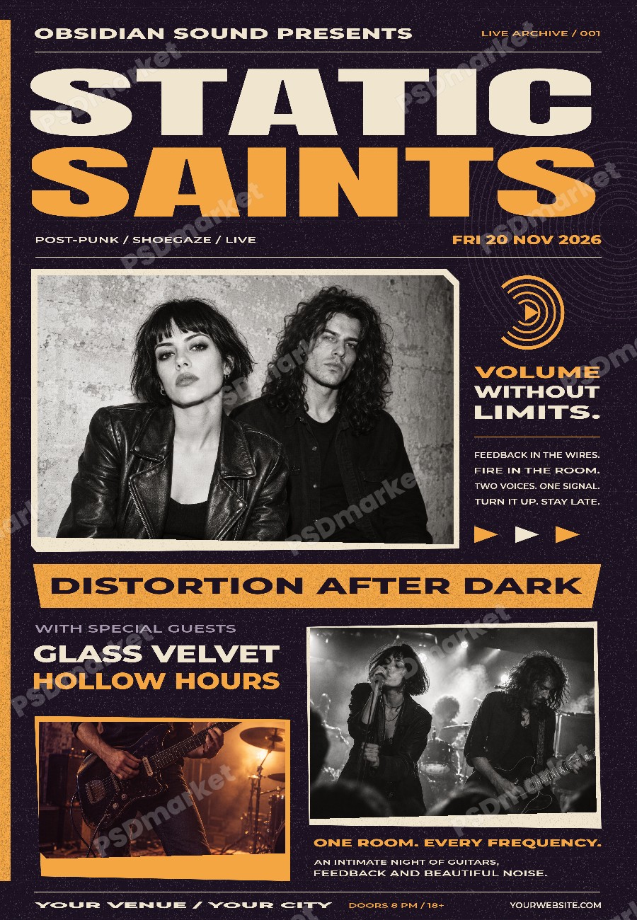 Static Saints Alternative Rock Concert Flyer PSD Template — PSD template preview