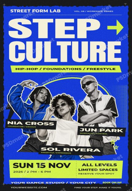 Step Culture Hip Hop Dance Workshop Flyer PSD Template with PSDmarket watermark