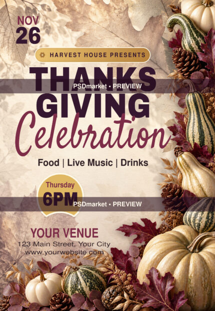Thanksgiving Plum Harvest Flyer PSD Template — PSD template preview