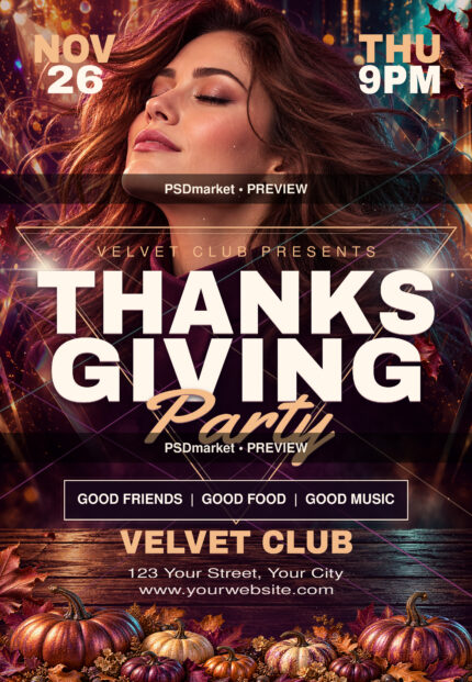 Thanksgiving Velvet Party Flyer PSD Template — PSD template preview