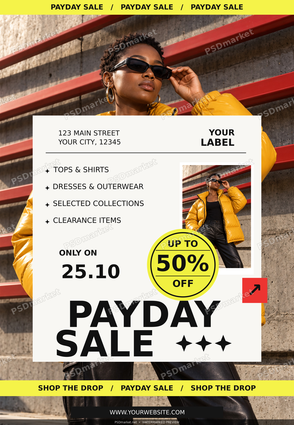 Yellow Label Sale Fashion Flyer PSD Template — PSD template preview