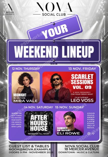 Your Weekend Lineup editable club flyer PSD template protected preview
