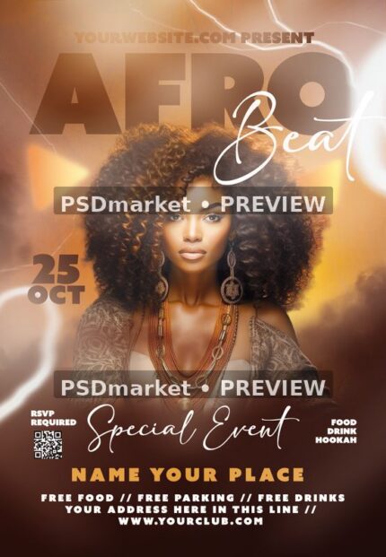 Afro Beat Warm Portrait Flyer PSD Template — PSD template preview