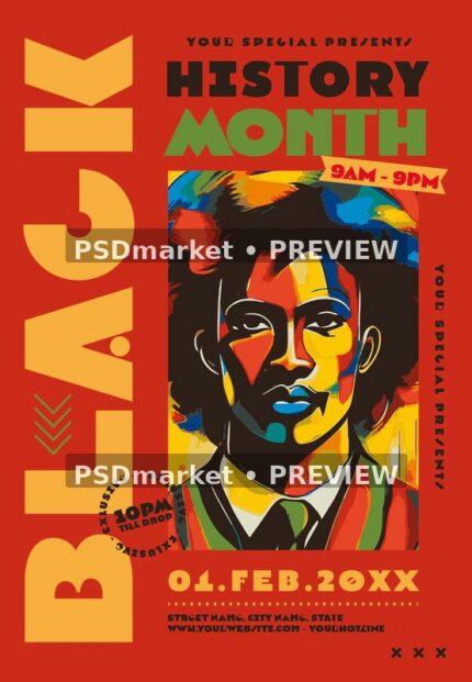 Afro Black History Month Flyer PSD Template — PSD template preview