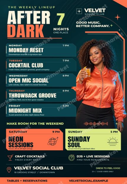 After Dark Weekly editable party flyer PSD template, protected preview