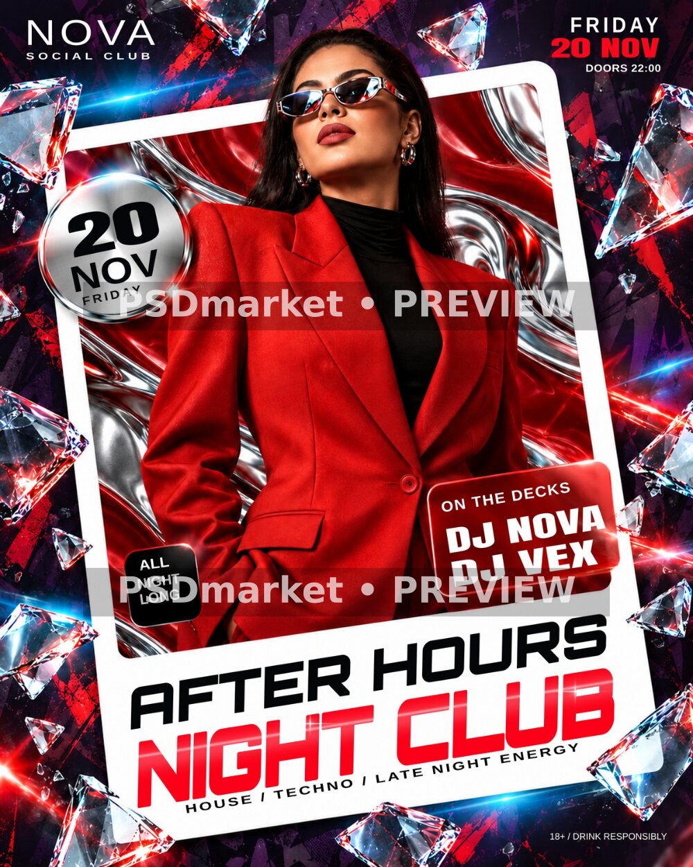 After Hours Chrome Night Club Flyer PSD Template — PSD template preview