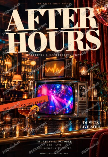 After Hours Crew hospitality-night PSD flyer with PSDmarket preview watermark