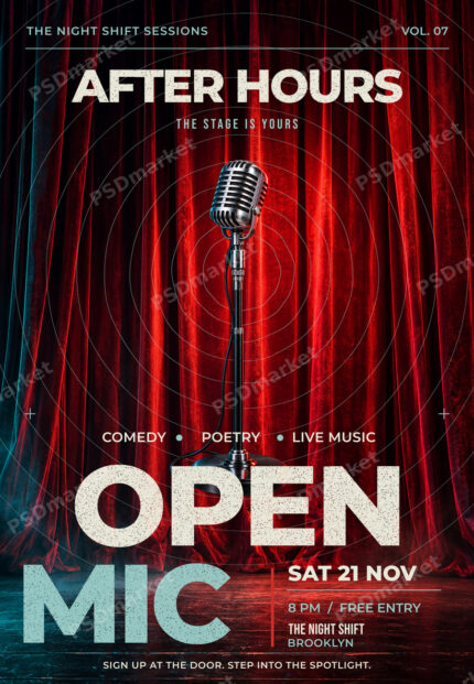 Watermarked preview of After Hours Open Mic Flyer PSD Template